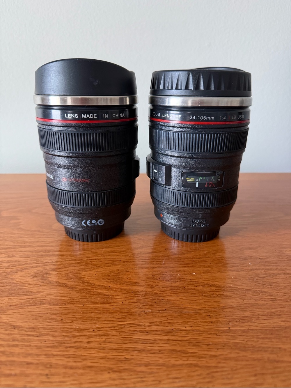 Canon Black and Red 24-105mm Lens-Style Travel Mug Pair